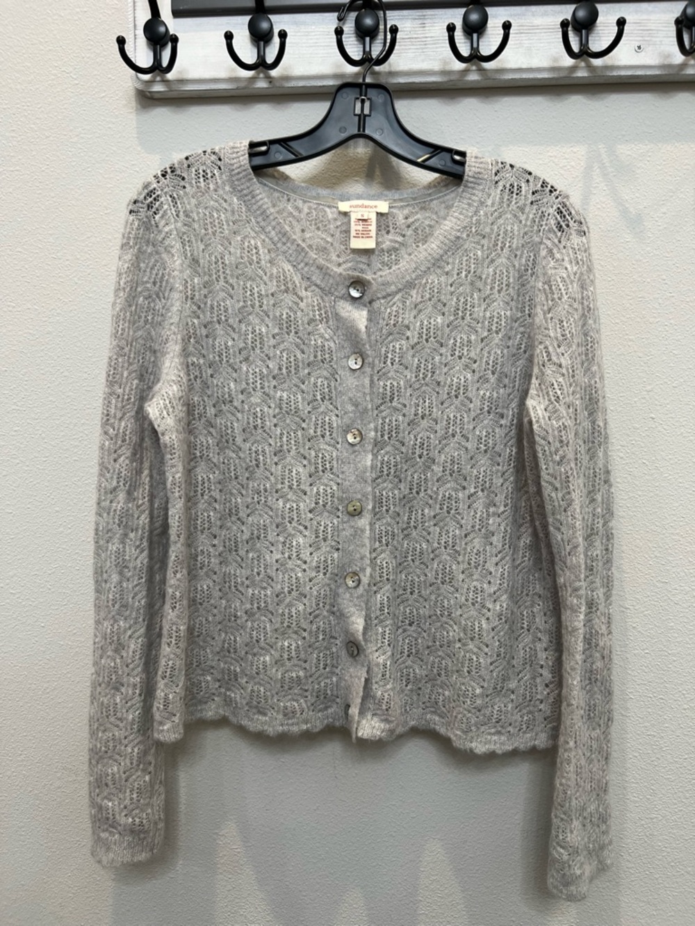 Sundance Lace Knit Merino Wool Blend Cardigan Sweater Small HTF